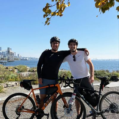 Mehdi and I riding through Seattle